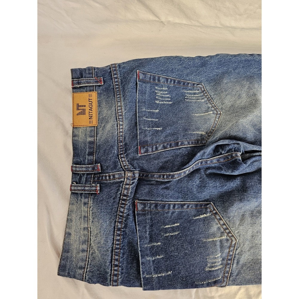 Nitagut Womens High Rise Distressed Blue Jeans Patchwork Cuff - Picture 7 of 7